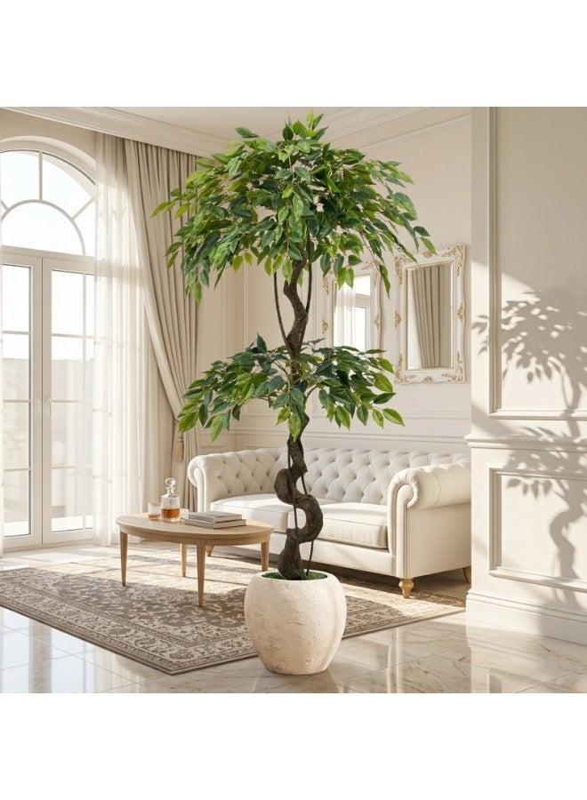 ميراج بوتانيكس 150 سم كبيرة Ficus الأشجار الاصطناعية في وعاء أبيض ، شجرة حرير مزيفة طويلة 5 أقدام مع الجذع المنحني الطبيعي ، شجرة Ficus الزائفة الخصبة للديكور المنزلي الداخلي ، غرفة المعيشة ، المكتب والفناء - Image 2