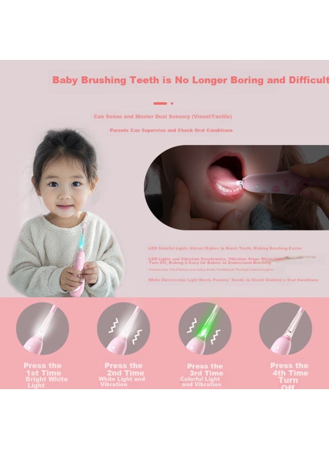 Seago Kids Electric Toothbrush Peach Pink 1-6 Years Old Baby Special Silicone Soft Bristles Children'S Day Gift Children'S Birthday Gift For Girls