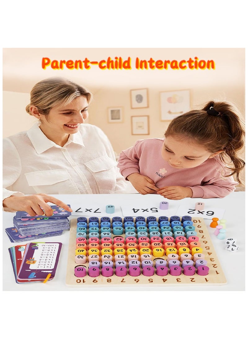 Beauenty Wooden Math Set Multiplication Board Game with Flash Learning Card, Early Learning Math Tool Manipulatives Preschool Blocks Board for Boys and Girls for Ages +3 - Image 2