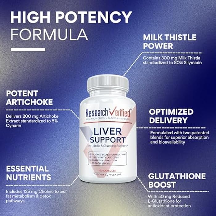 Research Verified Liver Support - Liposomal Milk Thistle, Artichoke Extract, Glutathione, BioPerine - Vegan - 60 Capsules - Pack of 1 - Image 2