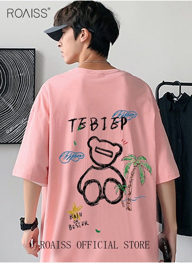 roaiss Men's Fashion Round Neck Printed T-Shirt Men's Loose T-Shirt Basic Bottom Short Sleeves Men's Soft Skin-Friendly Moisture Absorbent Breathable Half Sleeves  - Image 1