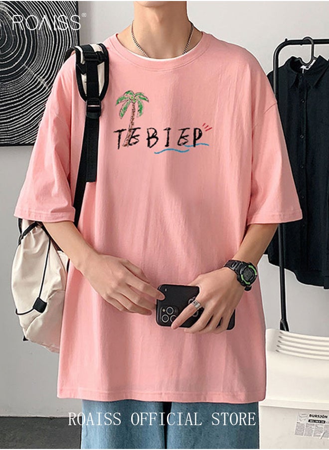 roaiss Men's Fashion Round Neck Printed T-Shirt Men's Loose T-Shirt Basic Bottom Short Sleeves Men's Soft Skin-Friendly Moisture Absorbent Breathable Half Sleeves  - Image 2