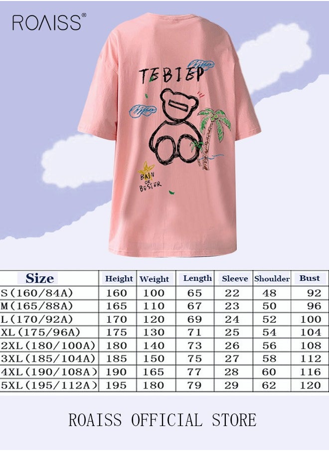 roaiss Men's Fashion Round Neck Printed T-Shirt Men's Loose T-Shirt Basic Bottom Short Sleeves Men's Soft Skin-Friendly Moisture Absorbent Breathable Half Sleeves  - Image 3