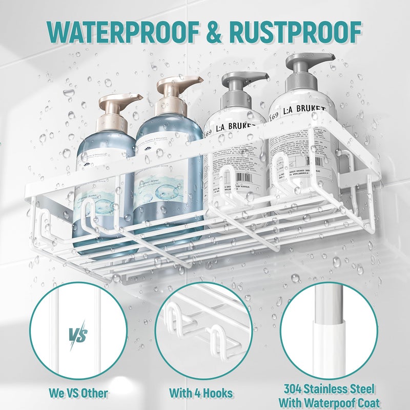 Liuoud Shower Caddy 5 Pack  Bathroom Shower Organizer Rack for Inside Shower  Adhesive Shower Shelf Shampoo Holder  Shower Basket  Metal Wall Storage  White - Image 3