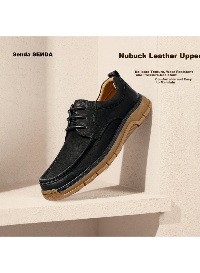 Senda a Men's Casual Leather Shoes Spring New Thick Sole Outdoor Single Shoes Qj057am6 Black Size 40 - Image 1