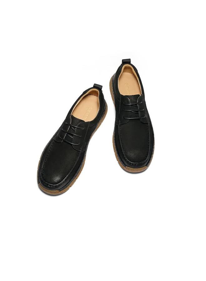 Senda a Men's Casual Leather Shoes Spring New Thick Sole Outdoor Single Shoes Qj057am6 Black Size 40 - Image 2