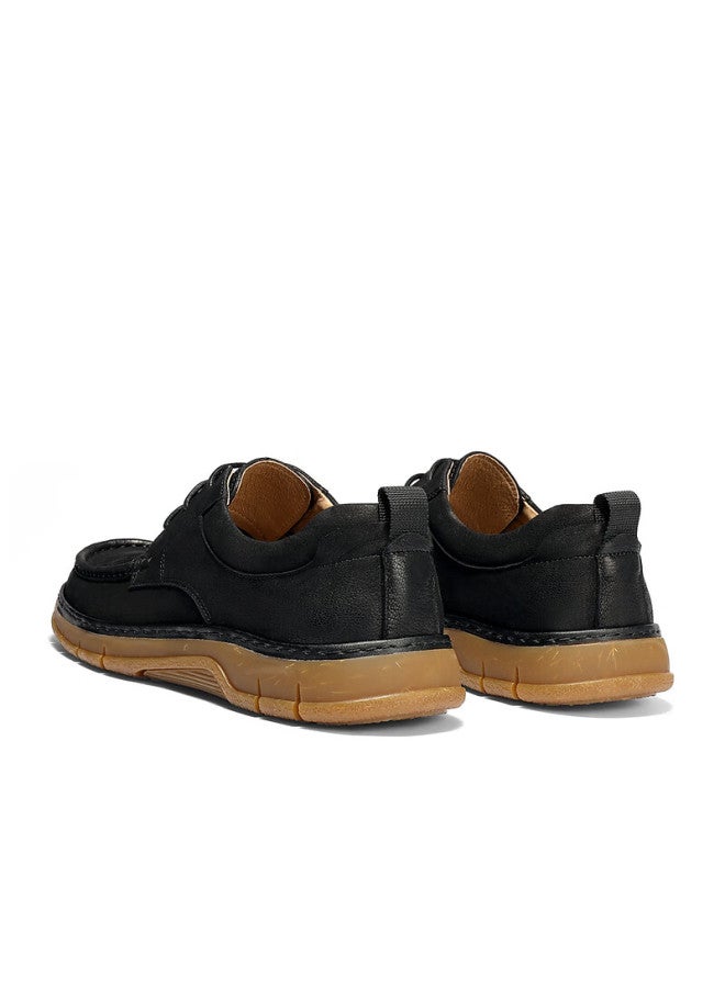 Senda a Men's Casual Leather Shoes Spring New Thick Sole Outdoor Single Shoes Qj057am6 Black Size 40 - Image 3