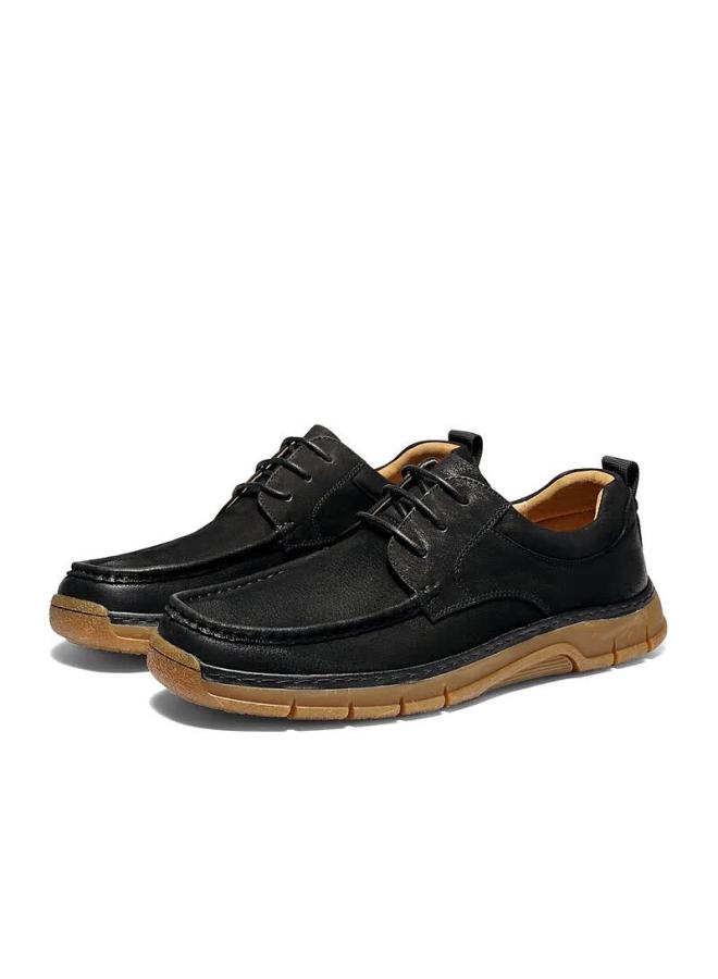 Senda a Men's Casual Leather Shoes Spring New Thick Sole Outdoor Single Shoes Qj057am6 Black Size 40 - Image 4