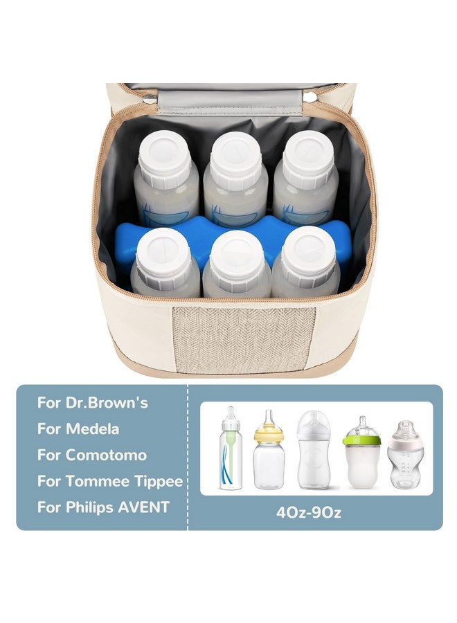 Mancro Mancro Breastmilk Cooler Bag with Ice Pack, Double Layer Insulated Baby Bottles Bag Fits 6 Bottles Up to 9 Ounces, Portable Breast Pump Cooler Travel Bag for Daycare and Nursing Moms, Beige - Image 5