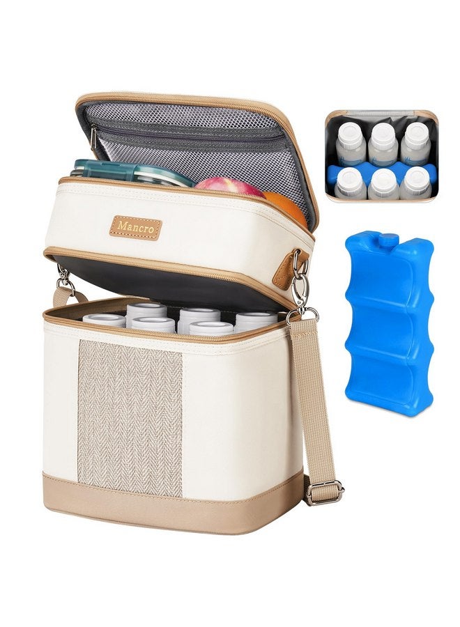 Mancro Mancro Breastmilk Cooler Bag with Ice Pack, Double Layer Insulated Baby Bottles Bag Fits 6 Bottles Up to 9 Ounces, Portable Breast Pump Cooler Travel Bag for Daycare and Nursing Moms, Beige - Image 1
