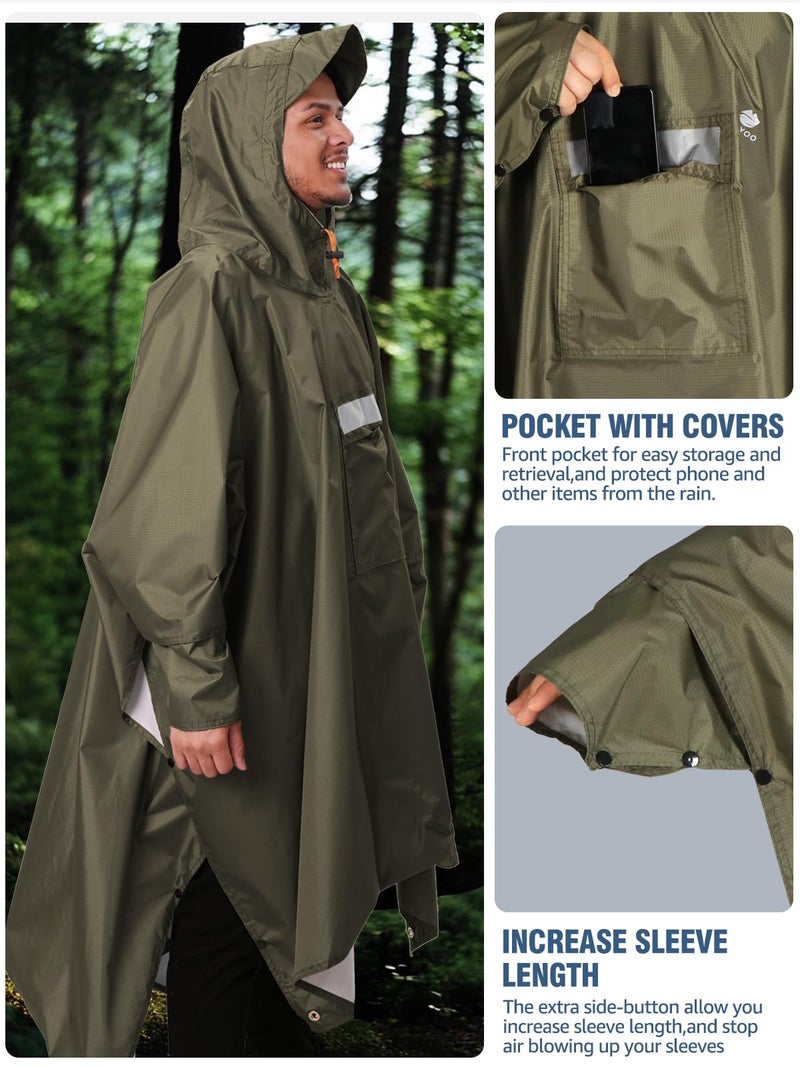 ANYOO Hooded Rain Poncho for Adults with Pocket, Waterproof Lightweight Rain Coats for Men Women Reusable Rain Jacket for Emergency Camping Outdoor Activities - Image 2
