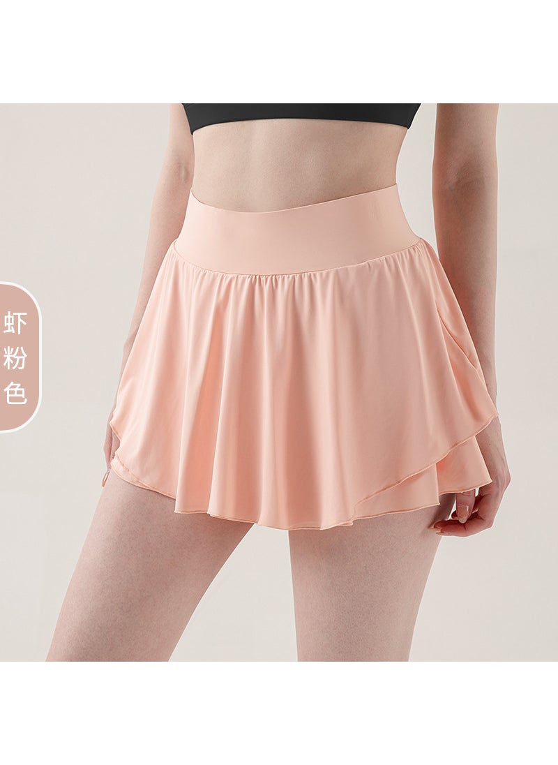 Generic 3-piece Shorts Anti-light Badminton Fitness Tennis Skirt Running Quick-drying Shorts Women Sport Yoga PINK SHRIMP 