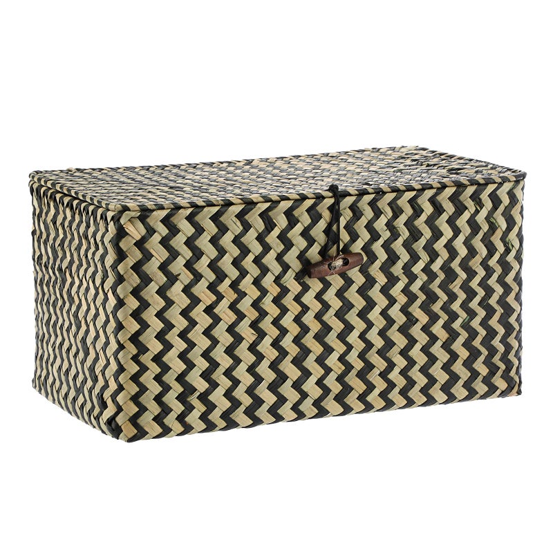 Hipiwe Wicker Shelf Baskets with Lid Seagrass Storage Baskets Handwoven Household Organizer Rectangular Woven Organizer Box for Storage Shelf Wardrobe,Medium - Image 1
