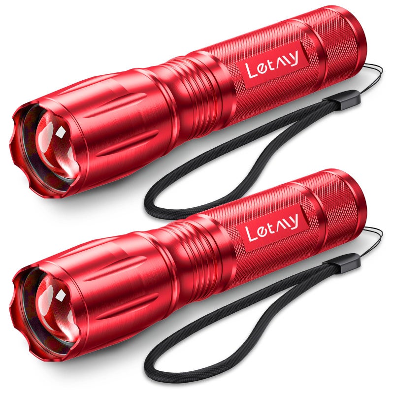LETMY Tactical Flashlight - 2 Pack Bright Military Grade Flashlights High Lumens - Portable Handheld Flash Light, 5 Modes Zoomable Waterproof Flashlights for Home Emergency Camping- Red - Image 1