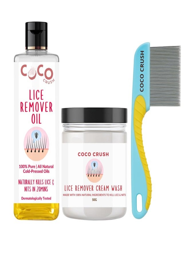 Coco Crush مجموعة كوكو كراش الطبيعية لمكافحة القمل | زيت أيورفيدي للقمل، غسول كريمي عشبي، ومشط بمقبض طويل | إزالة قمل الرأس والصئبان في 3 خطوات | علاج طبيعي 100%، آمن، لطيف وسريع المفعول وخالٍ من المواد الكيميائية (150 مل (100 مل + 50 غ) + مشط) - Image 1