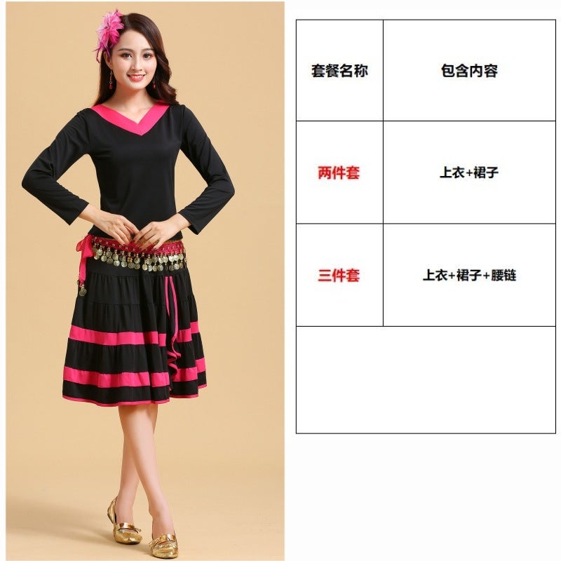 Square Dance Costume New Yangko Dance Costume Folk Dance Costume V-Neck Long Sleeve Short Sleeve Top Skirt Suit - Image 1