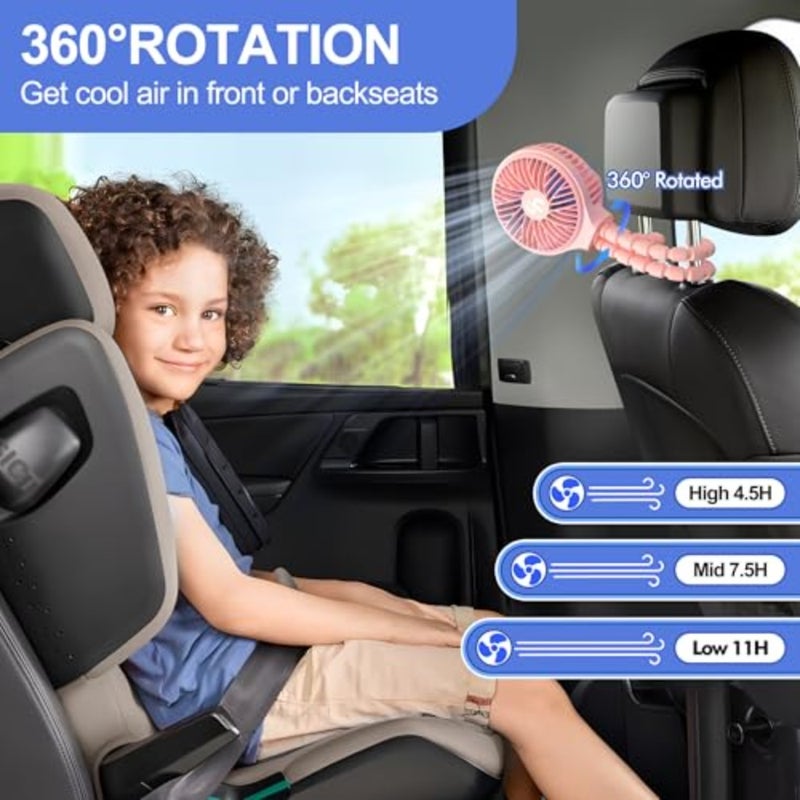 Portable Stroller Fan, 11H Ultra-long Battery Life 3 Speed 360°Rotate, USB Rechargeable or Battery Operated Cooling Clip On Personal Fan for Baby Crib Travel Car Seat - Image 5