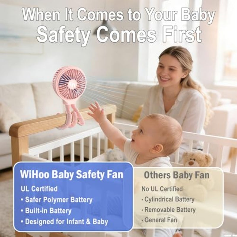 Portable Stroller Fan, 11H Ultra-long Battery Life 3 Speed 360°Rotate, USB Rechargeable or Battery Operated Cooling Clip On Personal Fan for Baby Crib Travel Car Seat - Image 4