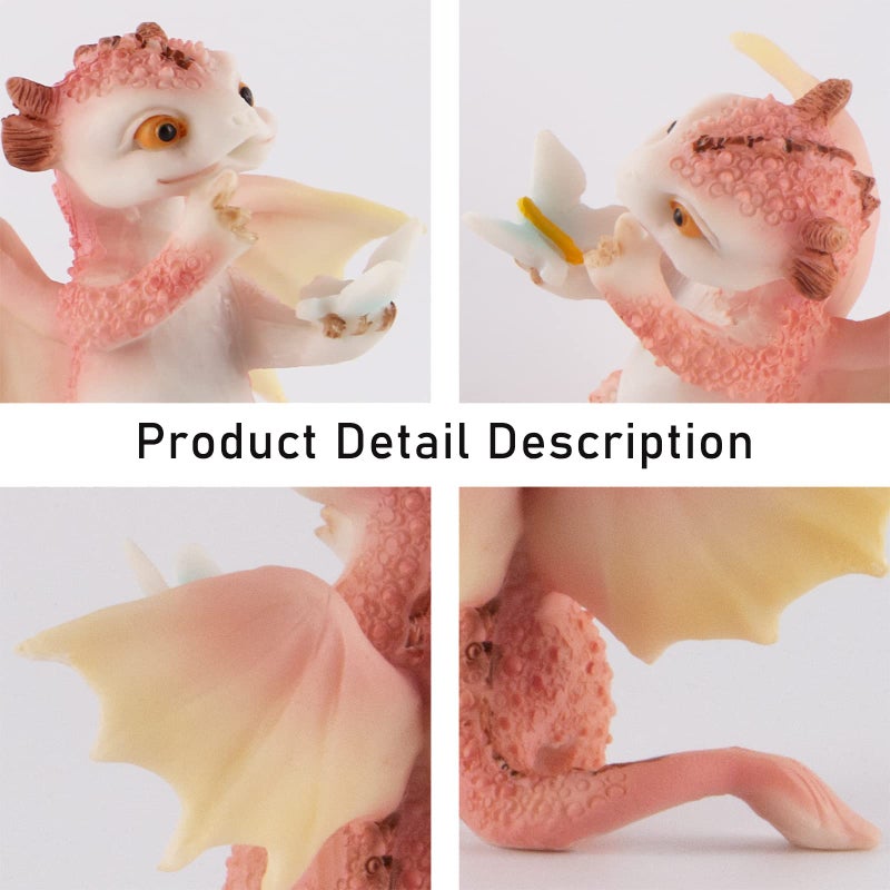 KEEPKAP Dragon Statue Mini Figurine, Resin Home Decor, Cute Ornaments, Lucky Animal Garden Statue for Micro Landscape (Butterfly and Dragon) - Image 3
