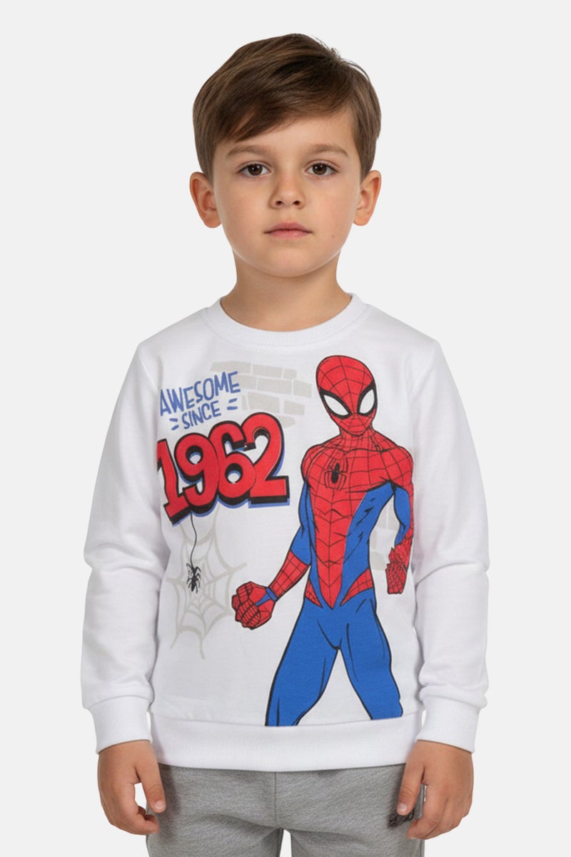 MARVEL Toddlers Boy Long Sleeve Spiderman Sweatshirt, White - Image 1