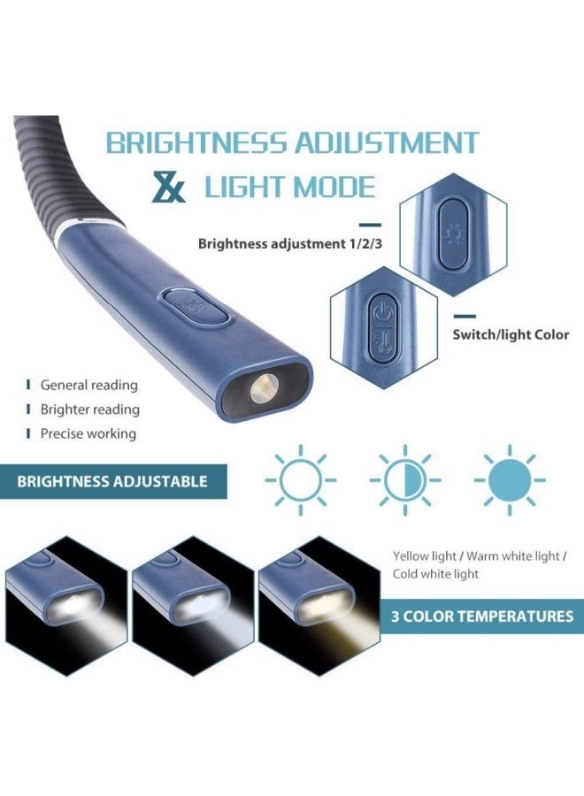 عام مصباح قراءة LED محدث للعنق، مصباح كتاب للقراءة في السرير، مؤقت 30 دقيقة، 3 ألوان و 3 درجات سطوع قابلة للتعديل، قابل للشحن ومدة استخدام طويلة، مثالي للقراءة والحياكة والإصلاحات. - Image 3