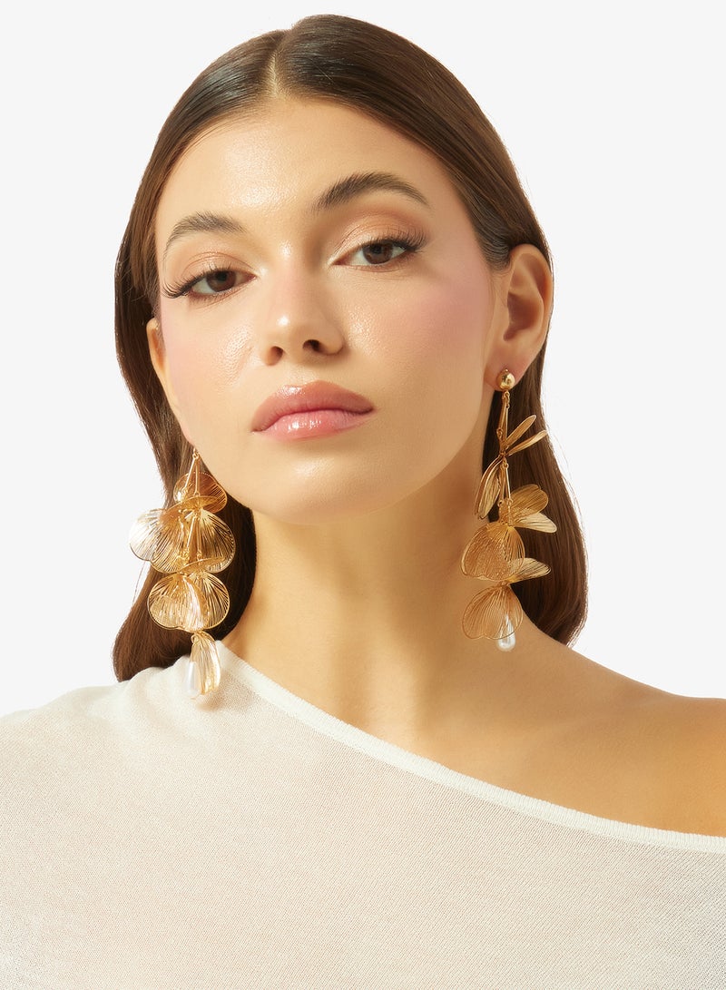 ELLA Gold Asymmetrical Drop Down Earrings - Image 3