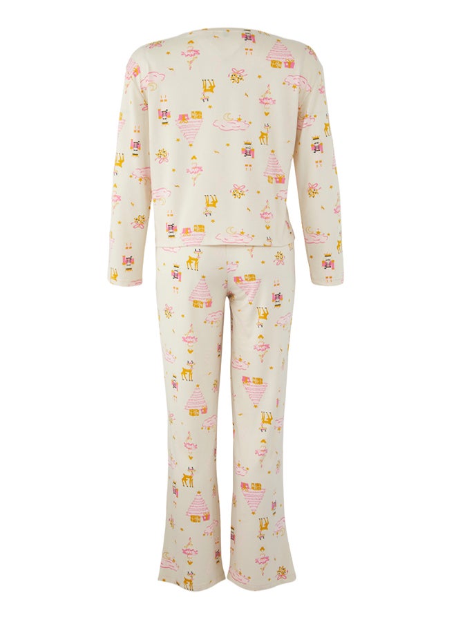 trendyol Ecru New Year Themed Knitted Pajama Set - Image 5