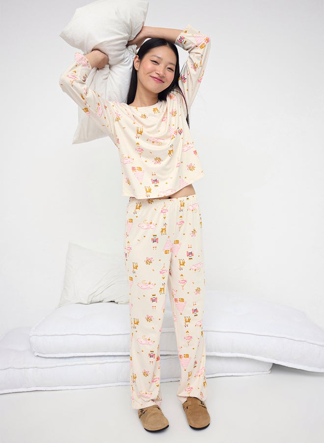 trendyol Ecru New Year Themed Knitted Pajama Set - Image 2