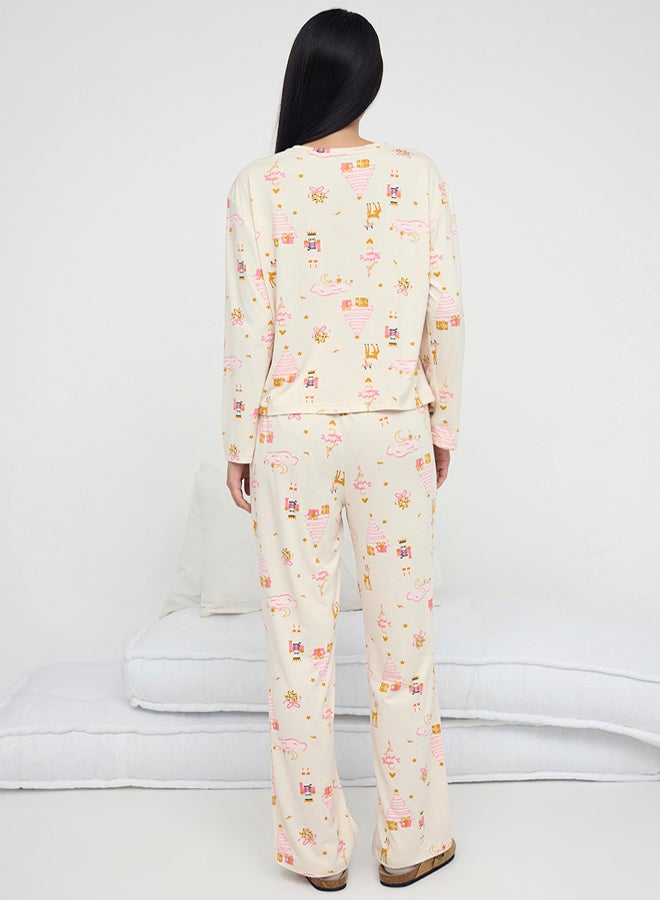 trendyol Ecru New Year Themed Knitted Pajama Set - Image 4