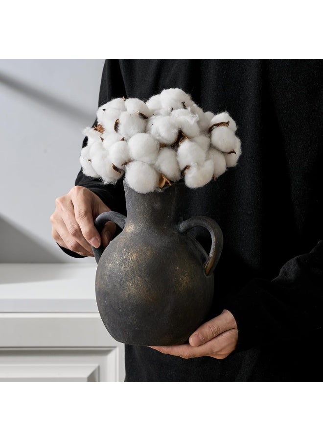 عام مزهرية زهور خزفية ريفية من جافيست بمقبضين، مزهرية من الطين الأبيض المغسول بطول 7.3 بوصة، مزهرية زهور خزفية مزخرفة لتزيين المنزل والطاولة وغرفة المعيشة والرفوف (صدئة) - Image 5