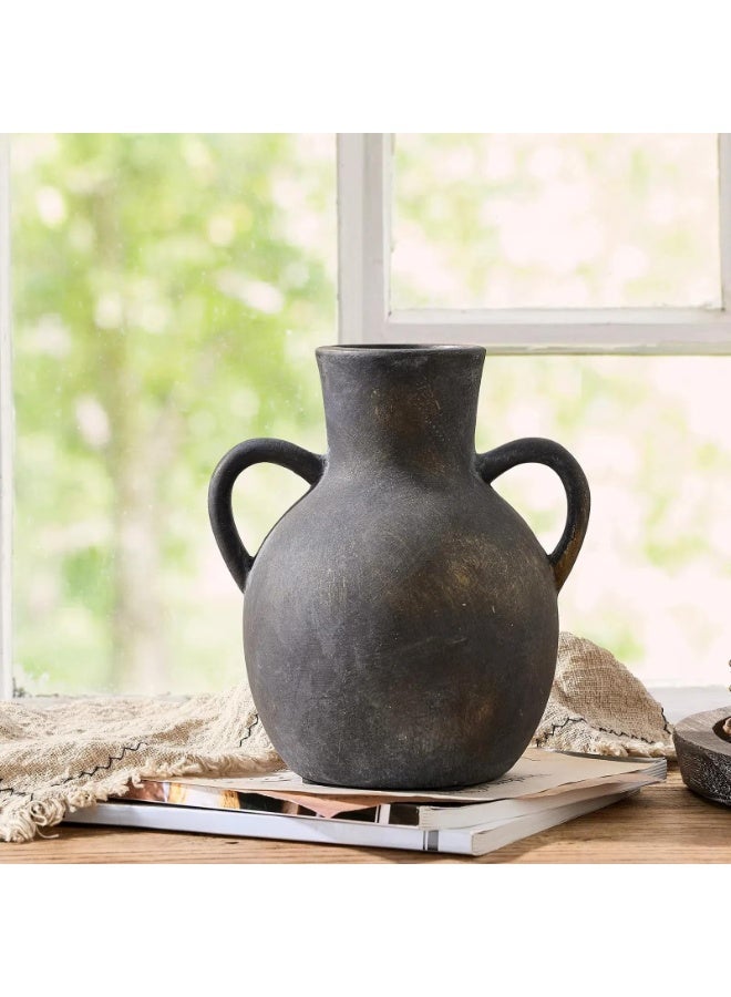 عام مزهرية زهور خزفية ريفية من جافيست بمقبضين، مزهرية من الطين الأبيض المغسول بطول 7.3 بوصة، مزهرية زهور خزفية مزخرفة لتزيين المنزل والطاولة وغرفة المعيشة والرفوف (صدئة) - Image 2