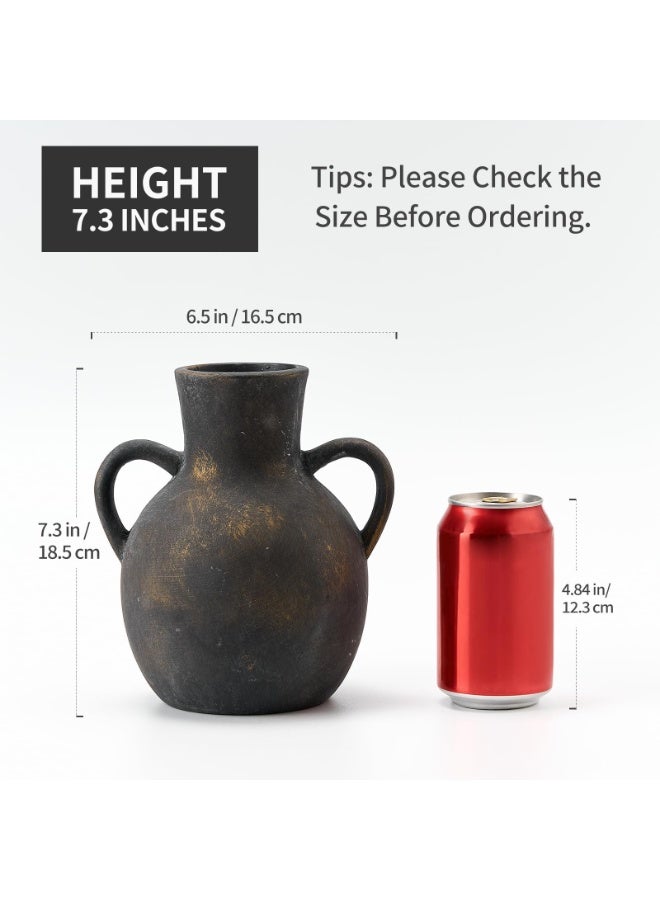 عام مزهرية زهور خزفية ريفية من جافيست بمقبضين، مزهرية من الطين الأبيض المغسول بطول 7.3 بوصة، مزهرية زهور خزفية مزخرفة لتزيين المنزل والطاولة وغرفة المعيشة والرفوف (صدئة) - Image 3