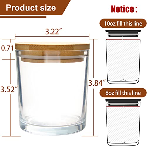 CONNOO 12Pack 10 OZ Clear Glass Candle Jars with Bamboo Lids for Making Candles, Large Size Empty Candle Tins with Wooden Lids, Bulk Clean Candle Containers - Dishwasher Safe - Image 2