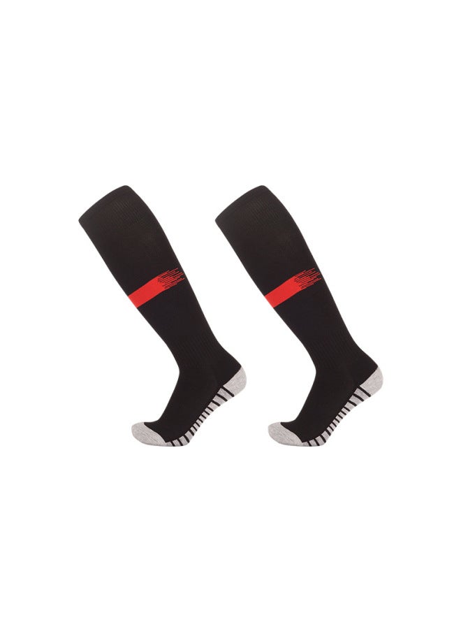 Black Red Adult Summer High-tube Football Socks, Breathable Towel-soled Training Sports Socks, Children's Non-slip Long-tube Socks