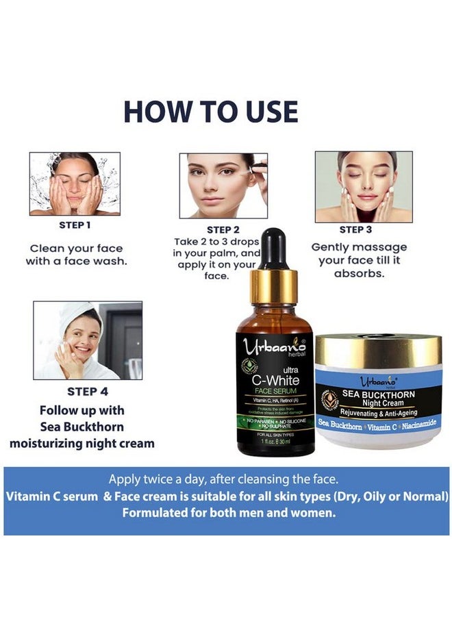 Urbaano herbal Sea Buckthorn Night Cream And 20% Vitamin C Face Serum With Niacinamide, Hyaluronic Acid (50Gm+30Ml) -Combo Pack  - Image 4