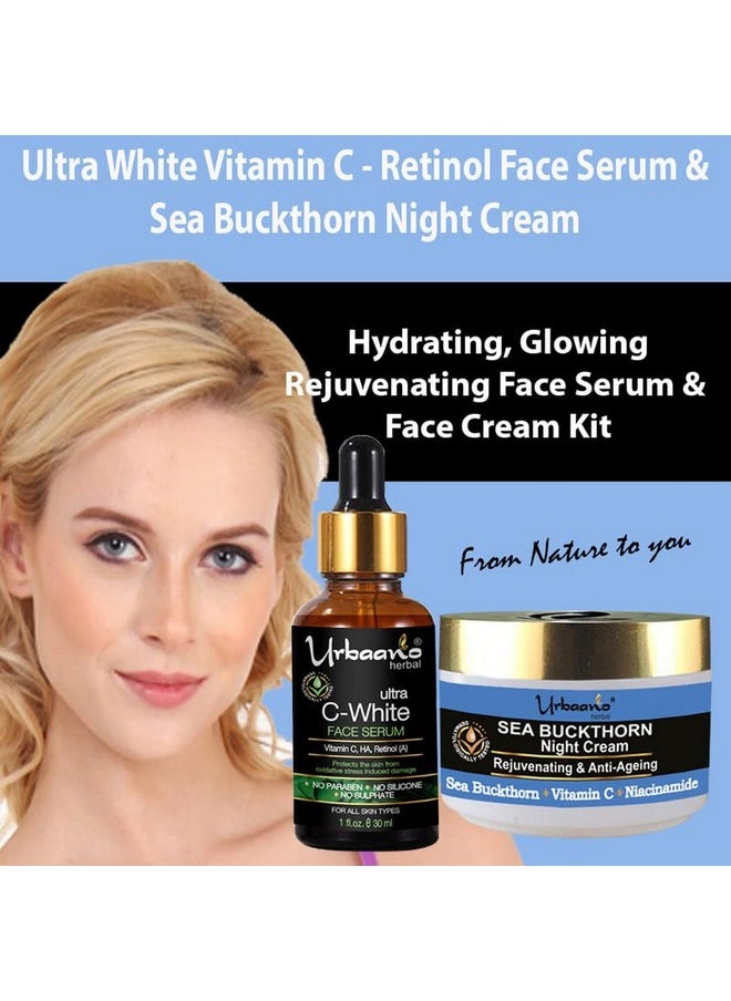 Urbaano herbal Sea Buckthorn Night Cream And 20% Vitamin C Face Serum With Niacinamide, Hyaluronic Acid (50Gm+30Ml) -Combo Pack  - Image 2