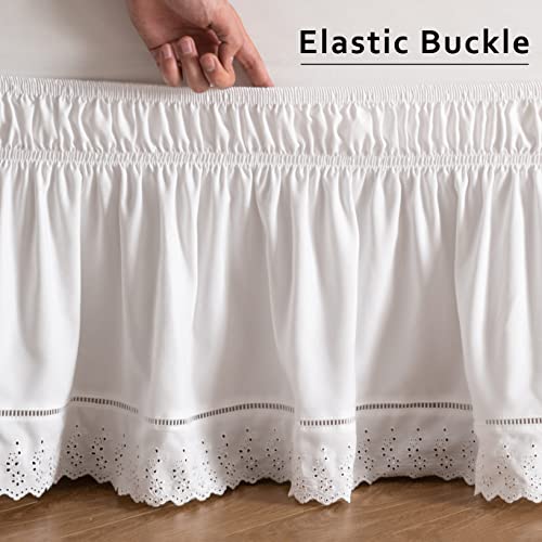 MIYE Wrap Around Ruffled Lace Bed Skirt, Elastic Dust Ruffle with Adjustable Belts,15 Inch Drop Easy to Put On, Bed Frame Cover, Machine Washable (Embroidered, King/Queen-15) - Image 5