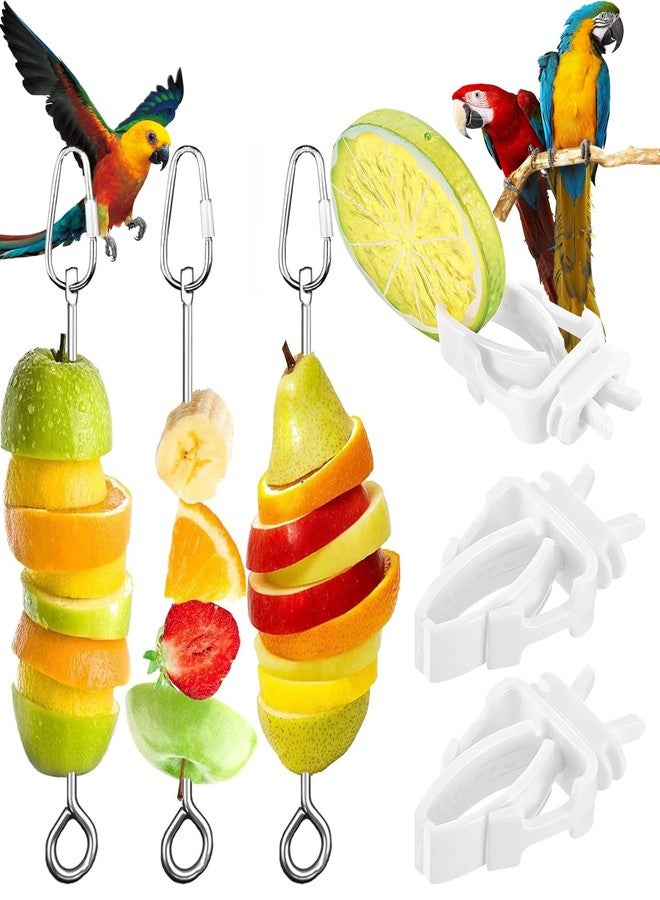 JIURUN 6 PCS Bird Treats Skewer, Parakeet Hanging Food Holder, Stainless Steel Fruit Vegetable Stick Holder, Cockatoo Cockatiel Cage Treating Tool, Hanging Foraging Bird Toys - Image 1
