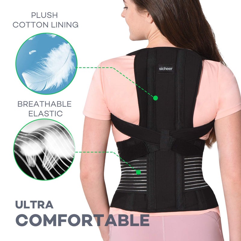 SICHEER Posture Corrector for Women and Men Back Brace Straightener Shoulder Upright Support Trainer for Body Correction and Neck Pain Relief, Medium(waist 34-38 inch) - Image 4