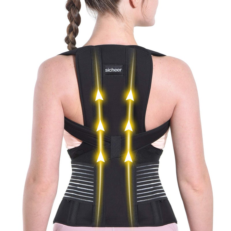 SICHEER Posture Corrector for Women and Men Back Brace Straightener Shoulder Upright Support Trainer for Body Correction and Neck Pain Relief, Medium(waist 34-38 inch) - Image 1
