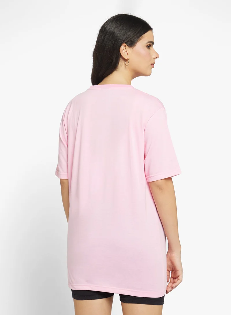 جينجر بيسيكس تيشيرت قطن بقصة واسعة وياقة دائرية