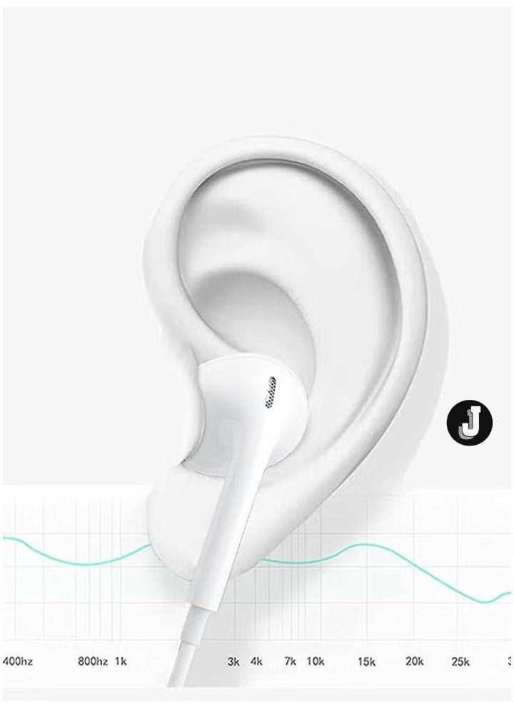 "Type-C Wired Headphones for iPhone – In-Ear Earbuds with Built-in Microphone & Volume Control, White"