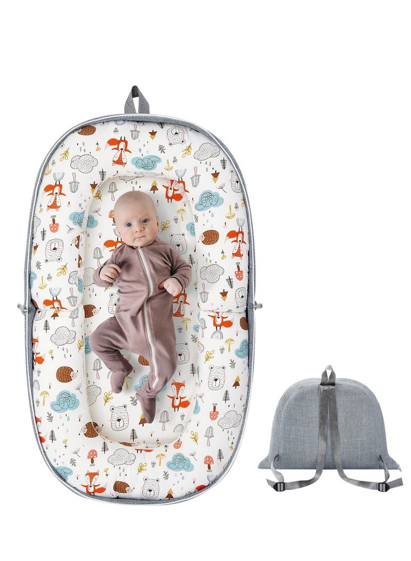 XICEN Baby Lounger and Travel Cots, Infants Sleeping Bed, Portable Crib & Cradle  for Newborn 0-12 Months, Toddlers Bassinet, Cute Cartoon Pattern,  and Can Converts to Backpack Style - Image 1
