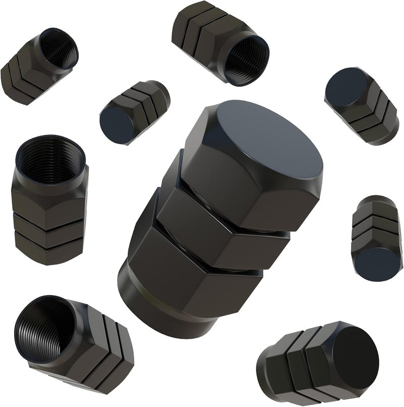 EKIND Tire Stem Valve Caps Wheel Aluminum Valve Covers Car Dustproof Tire Cap, Hexagon Shape, (Set of 12, Black) - Image 1