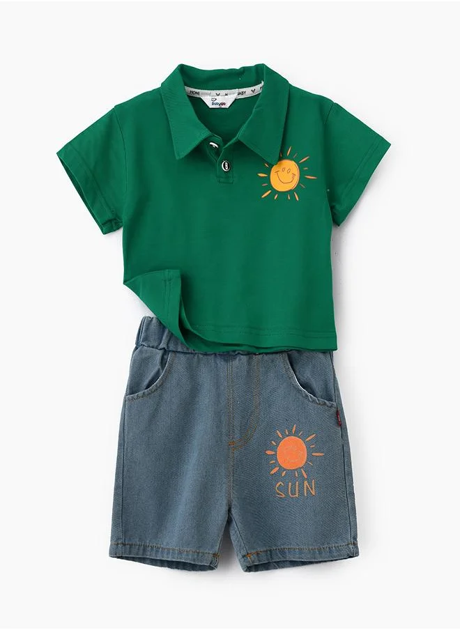 babyqlo Green Sun Polo Tee & Denim Set