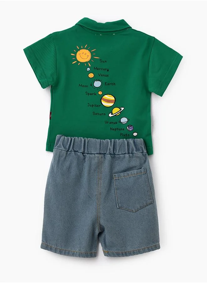 babyqlo Green Sun Polo Tee & Denim Set