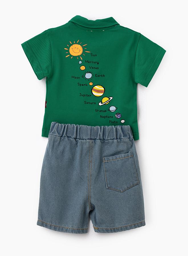 babyqlo Green Sun Polo Tee & Denim Set - Image 2