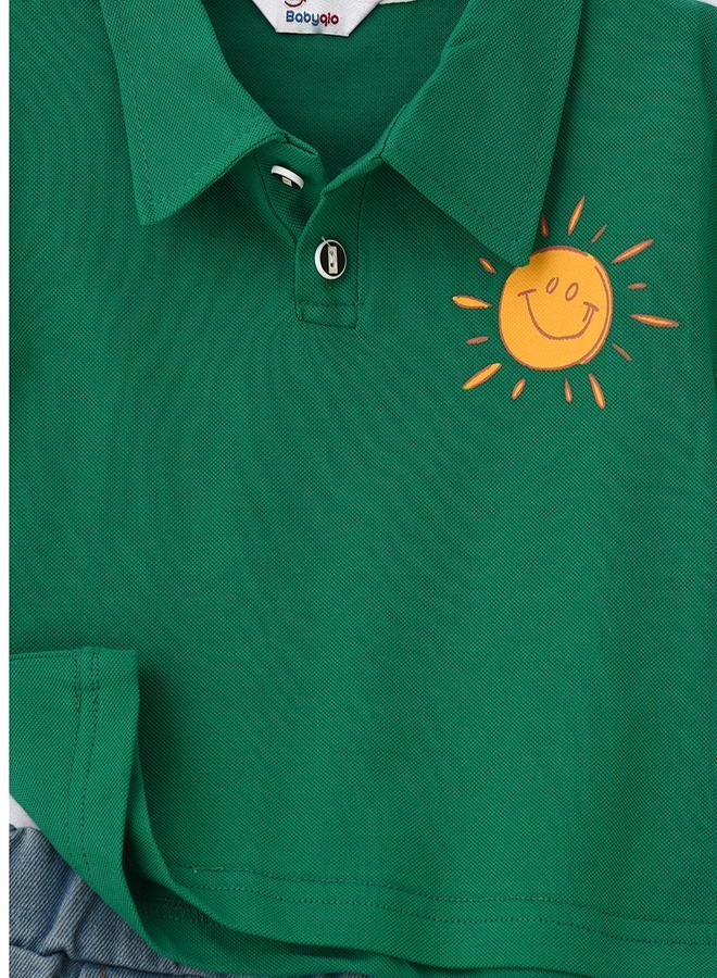 babyqlo Green Sun Polo Tee & Denim Set - Image 4
