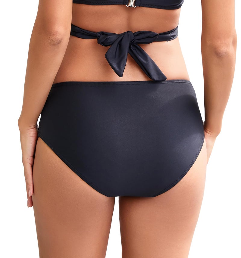 COCOPEAR Full Coverage Bikini Bottoms for Women Mid Rise Bathing Suit Bottoms for Women Ruched Tummy Control Swim Bottoms Black M - Image 3