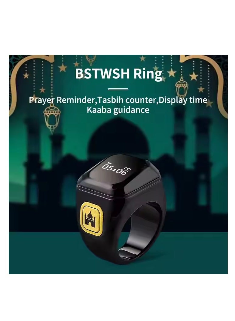 Smart Tasbih Zikr Ring – Islamic Prayer Companion | OLED Display | Prayer Timing Reminder | Waterproof | Wearable Technology – White- 20mm - Image 2